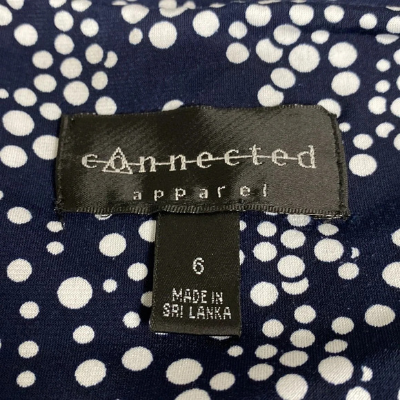 Connected Apparel Navy Blue & White Polka Dot V-Neck Jersey A-Line Dress Size 6 - Picture 7 of 8